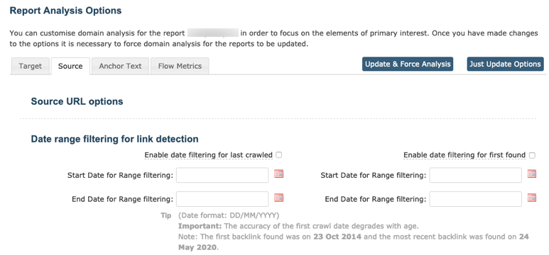 Report - Backlink Analysis options