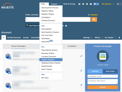 Custom Reports in the Tools dropdown menu