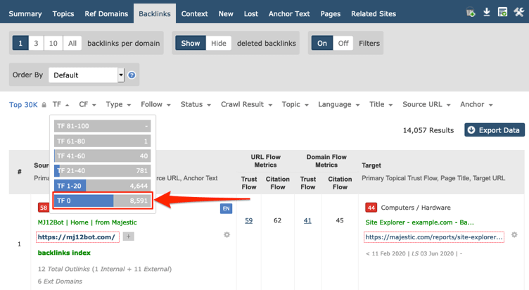 Site explorer view, how to filter and download backlinks
